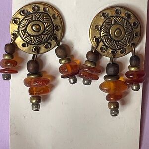 3/$10 Boho Amber Glass Bead Dangle Earrings